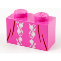 Lego NEW - Brick 1 x 2 with Silver Flower Filigree and Dark Brown Dress Gather LinesP~ [Dark Pink]