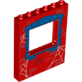 Lego NEW - Panel 1 x 6 x 6 with Window Frame with Blue Window Frame and SpiderWebs Pattern ~ [Red]
