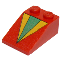 Lego Used - Slope 33 3 x 2 with Green and Yellow Triangle Pattern~ [Red]