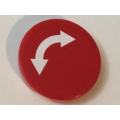 Lego Used - Tile Round 2 x 2 with White Curved Arrow Double on Red Background Pattern (Stick~ [Red]