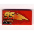 Lego Used - Tile 2 x 4 with Lightning Exhaust Pipes and Offset '95' Pattern Model Right Side~ [Red]