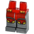 Lego NEW - Hips and Flat Silver Legs with Red Armor Silver Stripes Red and Yellow KneePlate~ [Red]