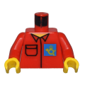 Lego Used - Torso Post Office Worker Shirt and Horn Logo on Blue Background Pattern /Red Ar~ [Red]