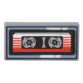 Lego NEW - Tile 1 x 2 with Groove with Cassette Tape with Red and White Striped Label~ [Sand Blue]