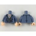 Lego NEW - Torso Trench Coat Open with Buttons over Dark Bluish Gray Jacket and White~ [Sand Blue]