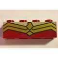 Lego Used - Brick 1 x 4 with Gold Double Angular Lines Pattern~ [Dark Red]