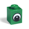 Lego Used - Brick 1 x 1 with Eye Simple with Black and White Pattern Circle in Pupil~ [Green]