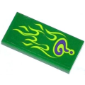 Lego Used - Tile 2 x 4 with Dark Purple Question Mark and Lime Flames Pattern (Sticker) - ~ [Green]