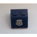 Lego Used - Slope 45 2 x 2 with Silver Police Star Badge Pattern (Sticker) - Set 60008~ [Dark Blue]