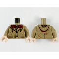 Lego NEW - Torso Jacket with Buttons Pockets and Dark Red Shirt Collar Pattern / DarkT~ [Dark Tan]