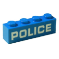 Lego Used - Brick 1 x 4 with White 'POLICE' Bold and Wide Font Pattern (Sticker) - Set 6023~ [Blue]