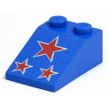 Lego Used - Slope 33 3 x 2 with Red Stars Pattern~ [Blue]