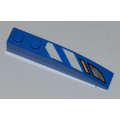 Lego Used - Slope Curved 6 x 1 with Blue and White Danger Stripes and Headlights PatternMo~ [Blue]