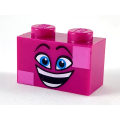 Lego NEW - Brick 1 x 2 with Black Raised Eyebrows Dark Azure Eyes Open Mouth Smilewith ~ [Magenta]