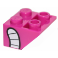 Lego NEW - Slope Inverted 45 2 x 2 with Flat Bottom Pin with Smile with White Teeth Patt~ [Magenta]