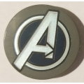 Lego NEW - Tile Round 2 x 2 with Bottom Stud Holder with Silver Avengers Logo P~ [Dark Bluish Gray]