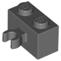 Lego NEW - Brick Modified 1 x 2 with Open O Clip Thick (Vertical Grip)~ [Dark Bluish Gray]