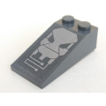 Lego Used - Slope 18 4 x 2 with Silver Robot Head Pattern (Sticker) - Set 7704~ [Dark Bluish Gray]