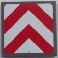 Lego Used - Tile 2 x 2 with Groove with Chevron Stripes Red and White Pattern (~ [Dark Bluish Gray]