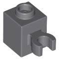 Lego NEW - Brick Modified 1 x 1 with Open O Clip (Vertical Grip) - Hollow Stud~ [Dark Bluish Gray]