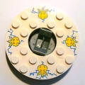 Lego Used - Turntable 6 x 6 x 1 1/3 Round Base with White Top with Yellow Faces~ [Dark Bluish Gray]