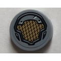 Lego Used - Tile Round 2 x 2 with Bottom Stud Holder with Gold and Light Bluis~ [Light Bluish Gray]