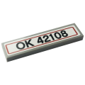 Lego Used - Tile 1 x 4 with 'OK 42108' Pattern (Sticker) - Set 42108~ [Light Bluish Gray]