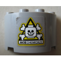 Lego Used - Cylinder Half 2 x 4 x 2 with 1 x 2 Cutout with Skull and Crossbone~ [Light Bluish Gray]