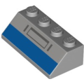 Lego NEW - Slope 45 2 x 4 with Blue Stripe and Dark Bluish Gray Rectangle and ~ [Light Bluish Gray]