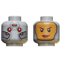 Lego NEW - Minifigure Head Dual Sided Female Balaclava with Yellow Face / Red ~ [Light Bluish Gray]