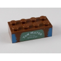 Lego Used - Brick 2 x 4 with 'TOW MATER' on Sand Green Background Pattern~ [Reddish Brown]