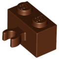 Lego NEW - Brick Modified 1 x 2 with Open O Clip Thick (Vertical Grip)~ [Reddish Brown]