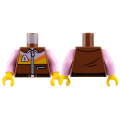 Lego NEW - Torso Jacket White Zipper Bright Pink and Bright Light Orange Panel wit~ [Reddish Brown]