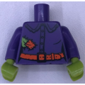 Lego NEW - Torso Female Shirt with Buttons Orange Belt Buckle Lime and OrangePatche~ [Dark Purple]