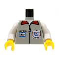 Lego Used - Torso Rescue Coast Guard Logo ID Badge Red Collar Zipper Pattern / White~ [Light Gray]