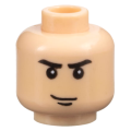 Lego Used - Minifigure Head Black Eyebrows Chin Dimple Smirk Pattern - Blocked Open~ [Light Nougat]