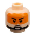 Lego Used - Minifigure Head Male Stern Black Eyebrows Pupils Orange Visor and Chin ~ [Light Nougat]