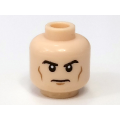 Lego Used - Minifigure Head Male Black Eyebrows Cheek Lines White Pupils and Frown ~ [Light Nougat]