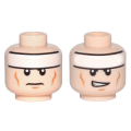 Lego Used - Minifigure Head Dual Sided White Headband and Cheek Lines Frown /Deter~ [Light Nougat]