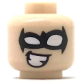 Lego NEW - Minifigure Head Black Eye Mask with White Eye Holes and Cheesy SmilePat~ [Light Nougat]
