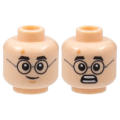 Lego NEW - Minifigure Head Dual Sided Black Thick Eyebrows and Round Glasses,Mediu~ [Light Nougat]