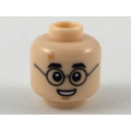 Lego NEW - Minifigure Head Medium Nougat Lightning Scar Black Eyebrows and Glasses,~ [Light Nougat]