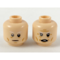 Lego NEW - Minifigure Head Dual Sided White Eyebrows Gray Right Eye Neutral /Furro~ [Light Nougat]