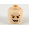 Lego NEW - Minifigure Head Reddish Brown Low Eyebrows Lopsided Grin Dark Orange Che~ [Light Nougat]