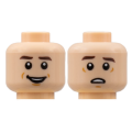 Lego NEW - Minifigure Head Dual Sided Dark Brown Eyebrows Small Smile / ScaredPatt~ [Light Nougat]