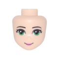 Lego Used - Mini Doll Head Friends with Thin Black Eyebrows Green Eyes Dark Pink Li~ [Light Nougat]