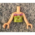 Lego Used - Torso Mini Doll Girl Lime Strapless Top with Lavender Trim and Silver a~ [Light Nougat]