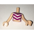 Lego Used - Torso Mini Doll Girl Magenta and White V-Stripe Top with Medium Azure N~ [Light Nougat]