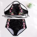 New Swimwear Two-Piece Bikini Suits Floral Print High Waist Lace Up Bathing Set