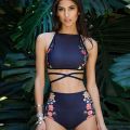 New Swimwear Two-Piece Bikini Suits Floral Print High Waist Lace Up Bathing Set